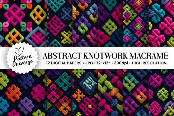 Abstract Knotwork Colorful Macrame Paper: A Versatile Digital Resource for Creative Projects