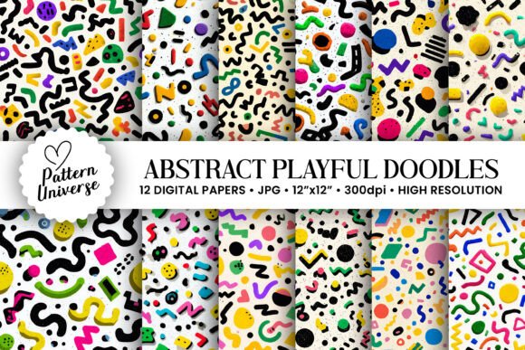Abstract Playful Doodles Digital Papers