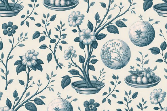Blue Toile Chinoiserie Landscape