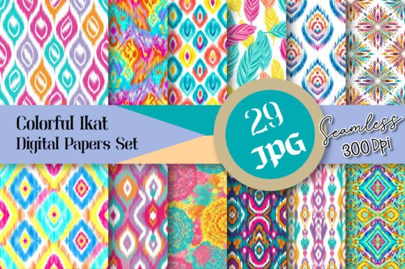 Colorful Ikat Digital Papers Set