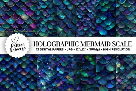 Holographic Mermaid Scale Digital Paper for Creative Projects
