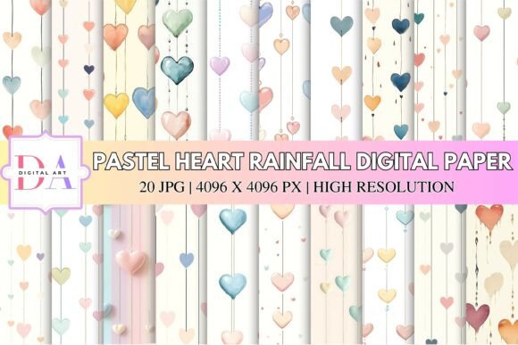 Pastel Heart Rainfall Digital Paper