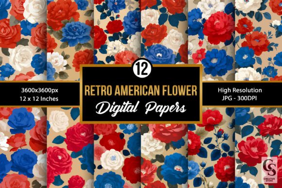 Retro American Flowers Digital Papers: A Creative Resource for Modern Crafters