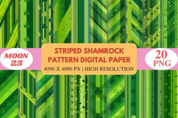 Striped Shamrock Pattern Digital Paper for Festive Creativity