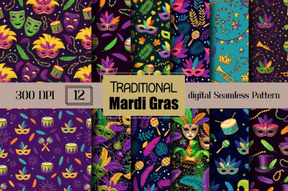 Traditional Mardi Gras Seamless Pattern