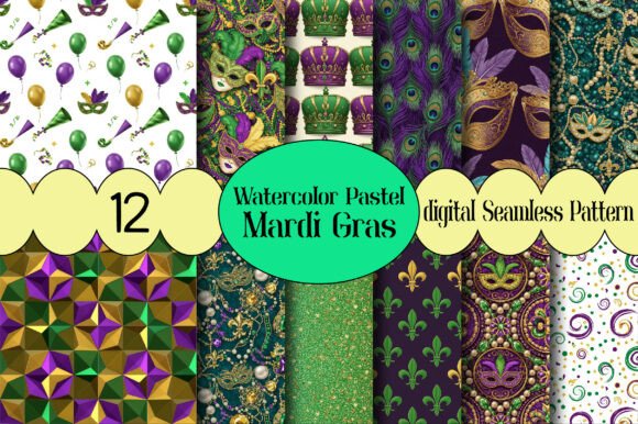 Watercolor Pastel Mardi Gras Pattern: A Festive Digital Design Resource